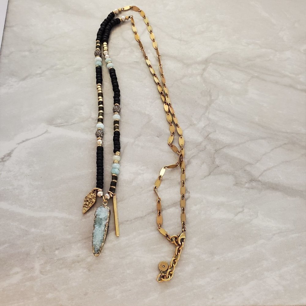 ✨ Stella and Dot Labradorite Artisan Druzy Beaded Stone Pave Rhinestone Pendant - Picture 10 of 16